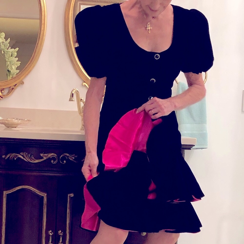 Nieman Marcus VTG 90s Victor Costa EXC BlackVelvet & Hot pink satin sz 6